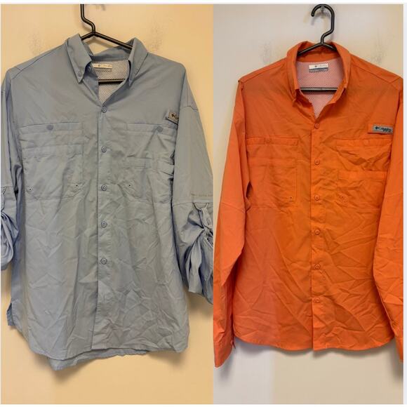 Columbia PFG Omni-Shade Long Sleeve Button Down Tops (Set of Two) Orange Blue - Picture 1 of 13